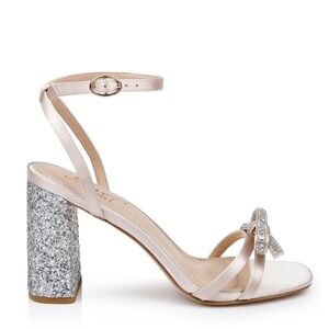 Jewel Badgley Mischka Hillary Block Heel Sandal with Rhinestone Bow